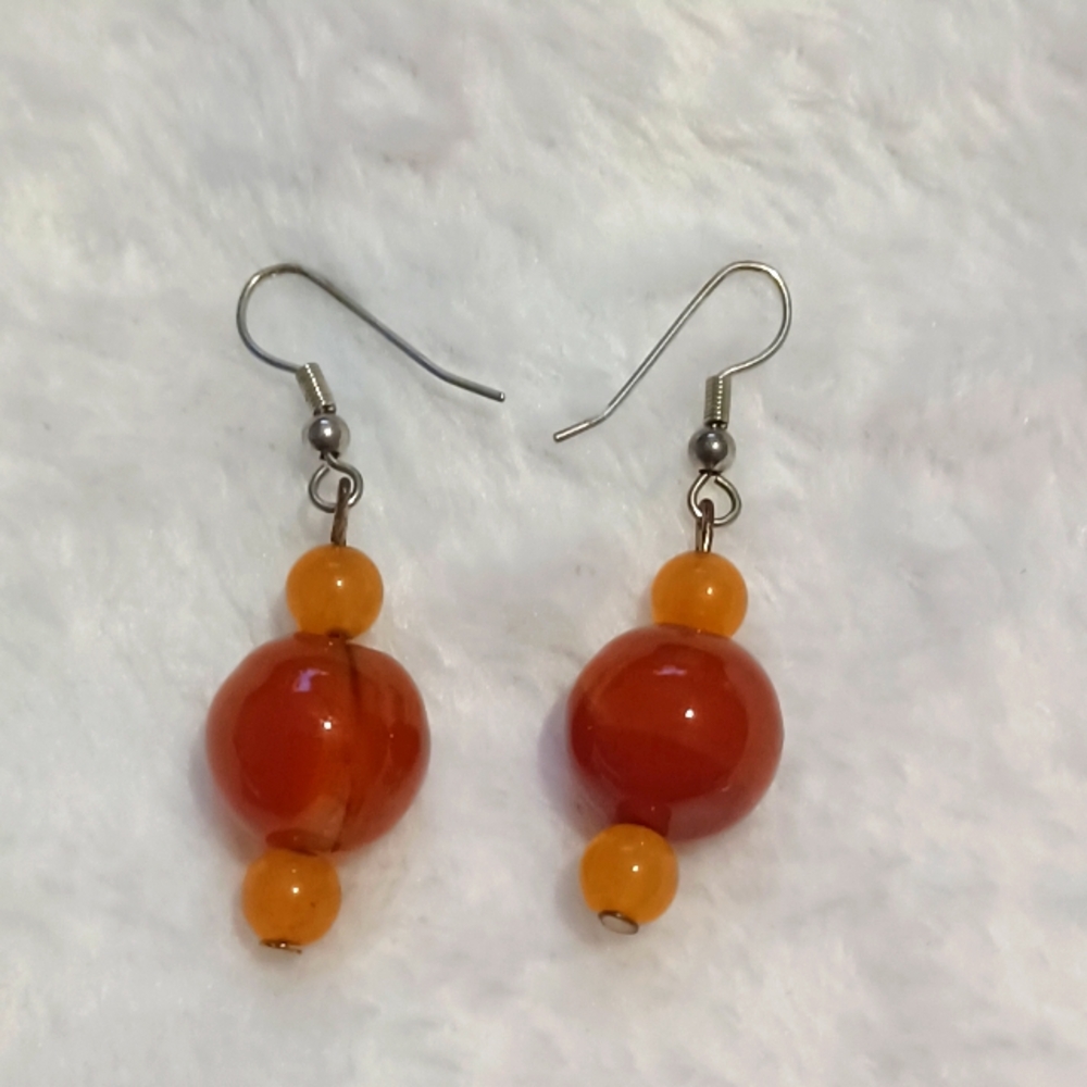 Elegant Vintage Carnelean and Orange Beaded Earrings